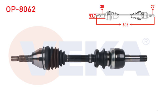 VEKA OP-8062 | Komple Aks Sol-Sağ On Uzunluk 605mm Opel Vectra C 1.9 CDTI M-T (F40 Snz) 2002-2008