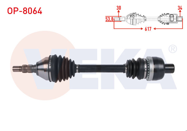 VEKA OP-8064 | Komple Aks Sağ On Uzunluk 617mm Opel Vectra C 1.9 CDTI M-T (M32 Snz) 2002-2008