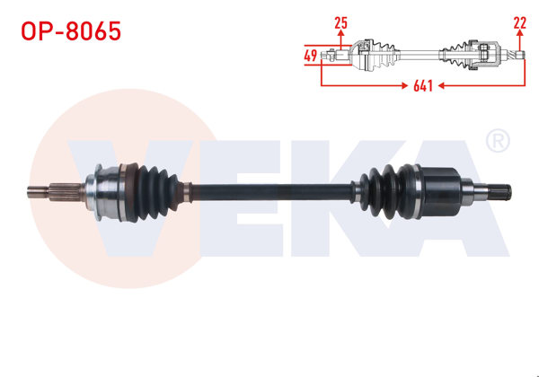VEKA OP-8065 | Komple Aks Sol Ön Uzunluk 641mm Opel Agila B 1.2 M-T 2007-/ Suzuki Splash 1.2 M-T 2008 -