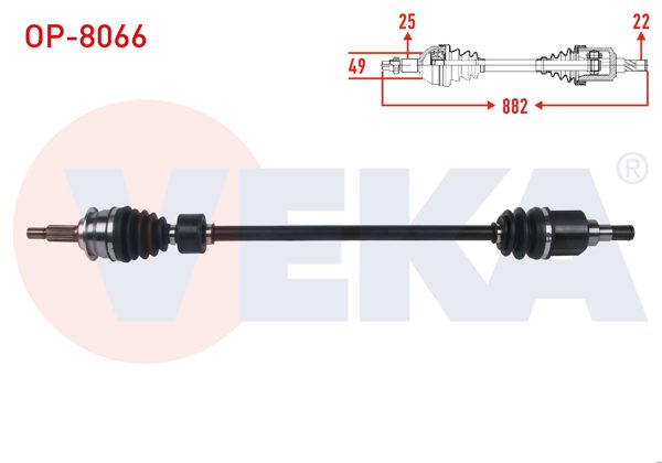 VEKA OP-8066 | Komple Aks Sağ On Uzunluk 882mm Opel Agila B 1.2 M-T 2007-/ Suzuki Splash 1.2 M-T 2008 -