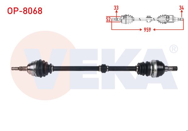 VEKA OP-8068 | Komple Aks Sağ On Uzunluk 959mm Opel Astra G 2.0 16V 1998-2005