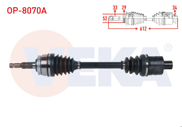 VEKA OP-8070A | Komple Aks Sağ On ABS'li 29 Dıs Uzunluk 612mm Opel Corsa C 1.7 CDTI M-T 2000-2006 / Combo C 1.7 CDTI M-T 2001-2006 / Meriva A 1.7 CDTI M-T 2003-2010