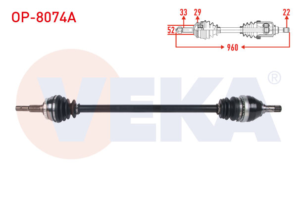 VEKA OP-8074A | Komple Aks Sağ On ABS'li 29 Dıs Uzunluk 960mm Opel Vectra B 1.8İ 16V 1999-2003