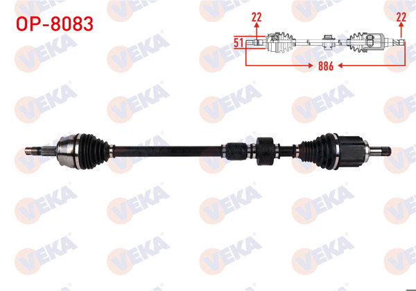 VEKA OP-8083 | Komple Aks Sağ On Uzunluk 886mm Opel Corsa E 1.4 6 A-T 2014 -