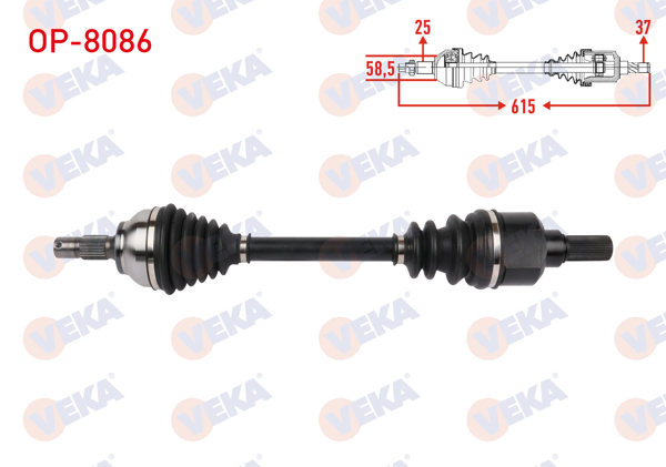 VEKA OP-8086 | Komple Aks Sol Ön Uzunluk 615mm Opel Crossland X 1.2 2017-/ Citroen C3 Aircross II 1.2 2017 -