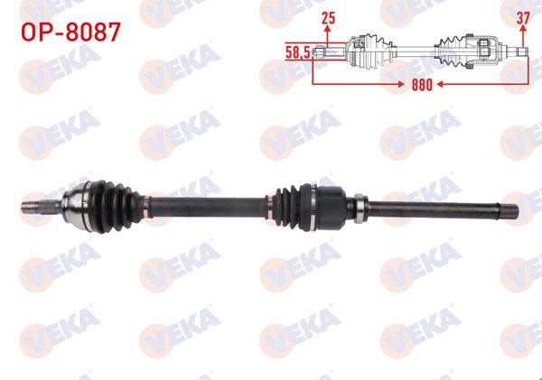 VEKA OP-8087 | Komple Aks Sağ On Uzunluk 880mm Opel Crossland X 1.2 2017-/ Citroen C3 Aircross II 1.2 2017 -