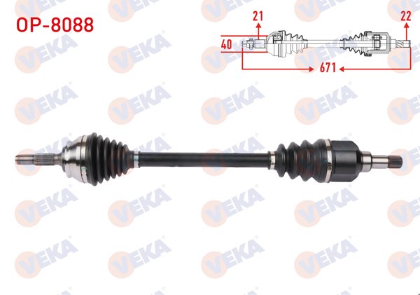 VEKA OP-8088 | Komple Aks Sol Ön Uzunluk 671mm Opel Corsa F 1.2 2019-/ Peugeot 208 1.2 Puretech 2019 -