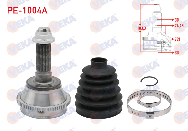 VEKA PE-1004A | Aks Kafası Sol-Sağ On Dıs Karsan J10 Premıer 2.3 D ABS'li 72 Dıs 30X30x74,5 Uzunluk 183,3 mm 2010 -