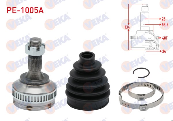 VEKA PE-1005A | Aks Kafası Sol-Sağ On Dıs Peugeot Partner 1.6 HDI ABS'li 48 Dıs 25X34x58,5 Uzunluk 134 mm 2008 -