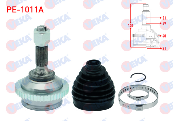 VEKA PE-1011A | Aks Kafası Sol-Sağ On Dıs Peugeot 206 + 1.4 HDI ABS'li 48 Dıs 21X21x49 Uzunluk 140 mm 2009 -