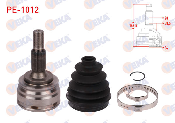 VEKA PE-1012 | Aks Kafası Sol-Sağ On Dıs 28X34x58,5 Uzunluk 149mm 308 II 1.2 Thp-Vti, 1.6 HDI-1.6 Bluehdi 14-21 / Partner-Rifter-Berlingo 1.5 Bluehdi-1.6 Bluehdi 18-/ Combo 1.5 D 18-/ Astra L 1.2 21 -