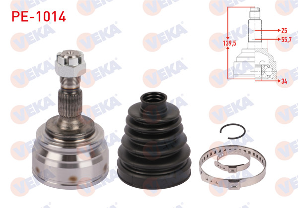 VEKA PE-1014 | Aks Kafası Sol-Sağ On Dıs Uzunluk 139,5mm Peugeot 208 II 1.2 A-T / M-T 2019-/ 1.5 Bluehdı A-T 2019-/ Opel Corsa F 1.2-1.5 D A-T / M-T 2019 -