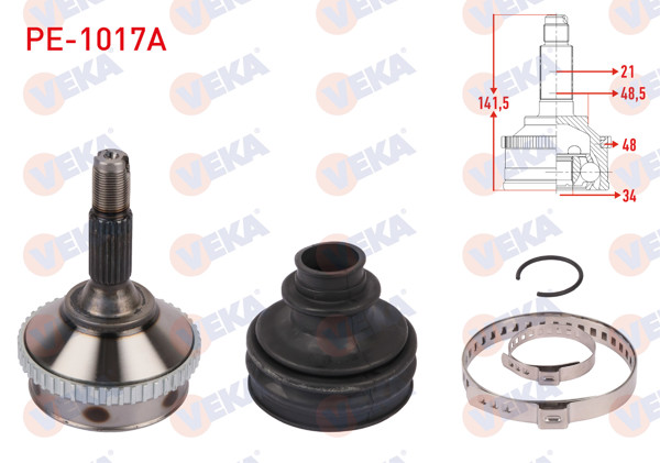 VEKA PE-1017A | Aks Kafası Sol-Sağ On Dıs ABS li 48 Dıs Uzunluk 141,5mm Peugeot 206 1.4İ 16V A-T (Snz.Al4 23 Dıs, 26 Dıs) 1998-2006