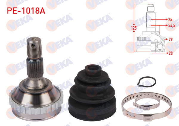 VEKA PE-1018A | Aks Kafası Sol-Sağ On Dıs ABS'li 29 Dıs Uzunluk 125mm Peugeot 306 (7B,N3,N5) 1.4İ 1993-2002