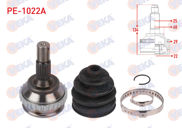 VEKA PE-1022A | Aks Kafası Sol-Sağ On Dıs ABS'li 29 Dıs Uzunluk 134mm Peugeot 306 (7B,N3,N5) 1.6İ M-T 1993-2002 / Partner (5,5F) 1.4İ 1996-2008