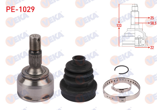 VEKA PE-1029 | Aks Kafası Sağ On Dıs Uzunluk 133mm Peugeot 207 (Wa,Wc) 1.4 HDI Ma Şanzıman M-T 2006-2012