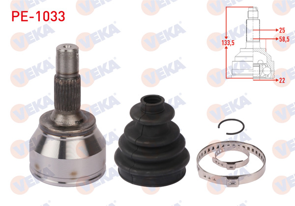 VEKA PE-1033 | Aks Kafası Sol Ön Dıs Uzunluk 133,5mm Peugeot 207 (Wa,Wc) 1.4 HDI Ma Şanzıman M-T 2006-2012