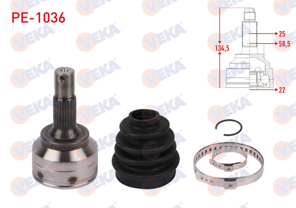 VEKA PE-1036 | Aks Kafası Sol Ön Dıs Uzunluk 134,5mm Peugeot 307 (3A / C) 1.4 Ma Şanzıman 2000-2007