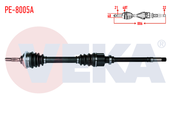 VEKA PE-8005A | Komple Aks Sağ On Peugeot 206 (2A / C) 1.4 HDI 90 Hp ABS li 48 Dıs Uzunluk 886mm 1998-2006