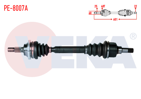 VEKA PE-8007A | Komple Aks Sol Ön Peugeot 206 (2A / C) 1.6İ 16V ABS'li 48 Dıs Uzunluk 601mm 1998-2006