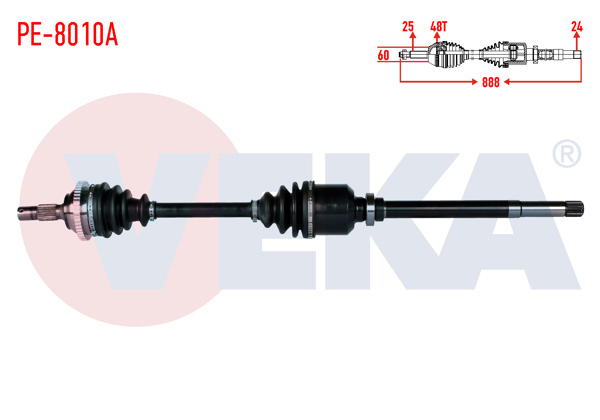VEKA PE-8010A | Komple Aks Sağ On Peugeot 206 (2A / C) 2.0İ Gtı ABS'li 48 Dıs Uzunluk 888mm 1998-2006