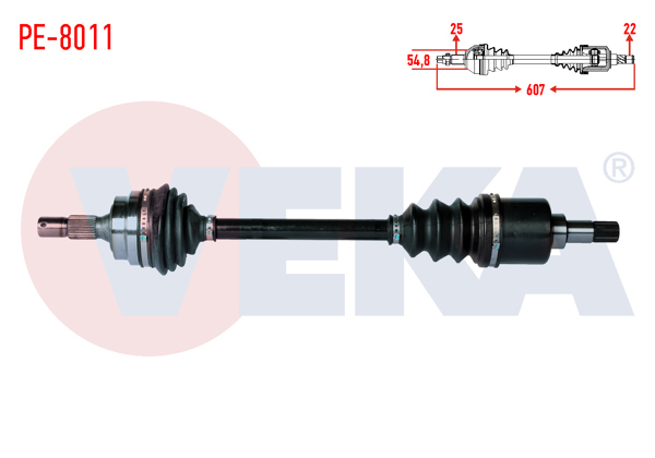 VEKA PE-8011 | Komple Aks Sol Ön Peugeot 306 (7B,N3,N5) 1.6İ Uzunluk 607mm 1993-2002