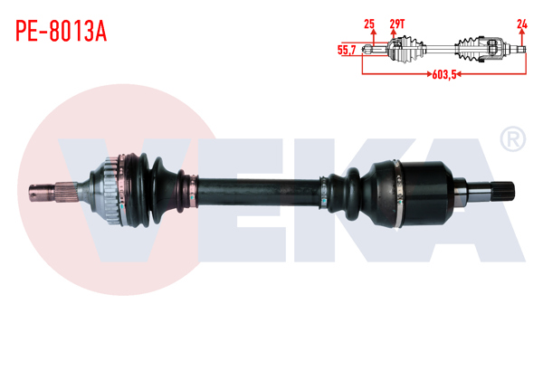 VEKA PE-8013A | Komple Aks Sol Ön Peugeot 306 (7B,N3,N5) 1.9 D ABS li 29 Dıs Uzunluk 603,5mm 1993-2002