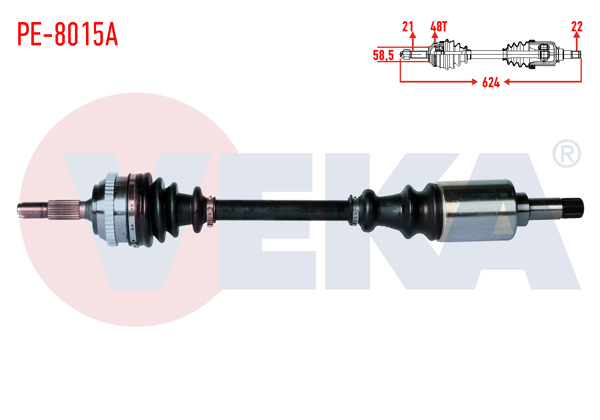 VEKA PE-8015A | Komple Aks Sol Ön Peugeot 106 II 1.4İ ABS'li 48 Dıs Uzunluk 624mm 1996-2002