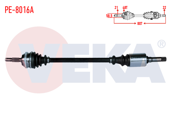 VEKA PE-8016A | Komple Aks Sağ On Peugeot 106 II 1.4İ ABS'li 48 Dıs Uzunluk 807mm 1996-2002