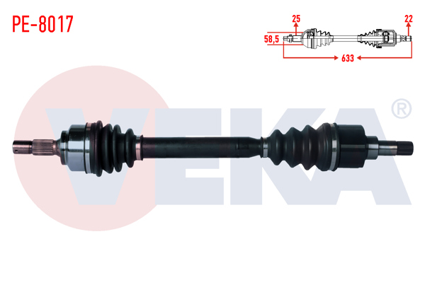 VEKA PE-8017 | Komple Aks Sol Ön Peugeot 307 (3A / C) 1.4 Ma Şanzıman Uzunluk 633mm 2000-2007