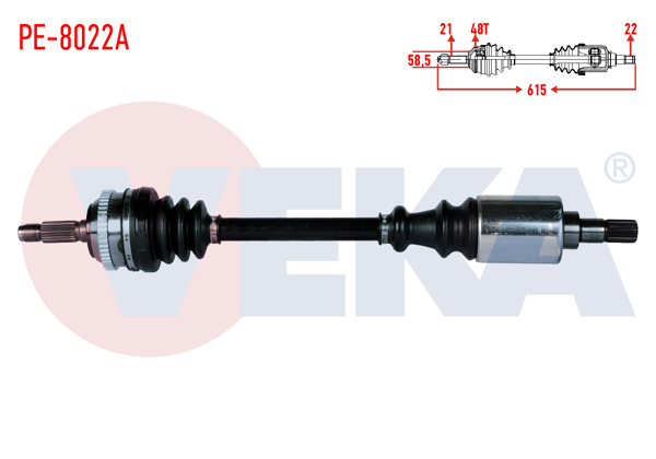 VEKA PE-8022A | Komple Aks Sol Ön Peugeot 106 II 1.6İ Gtı ABS'li 48 Dıs Uzunluk 615mm 1996-2002