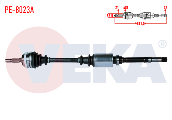 VEKA PE-8023A | Komple Aks Sağ On Peugeot 106 II 1.6İ Gtı ABS'li 48 Dıs Uzunluk 811,5mm 1996-2002