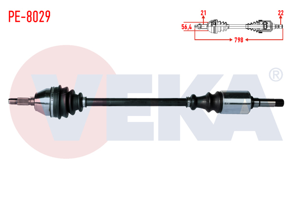 VEKA PE-8029 | Komple Aks Sağ On Peugeot 106 I (1A,1C) 1.4 Uzunluk 798mm 1991-1996