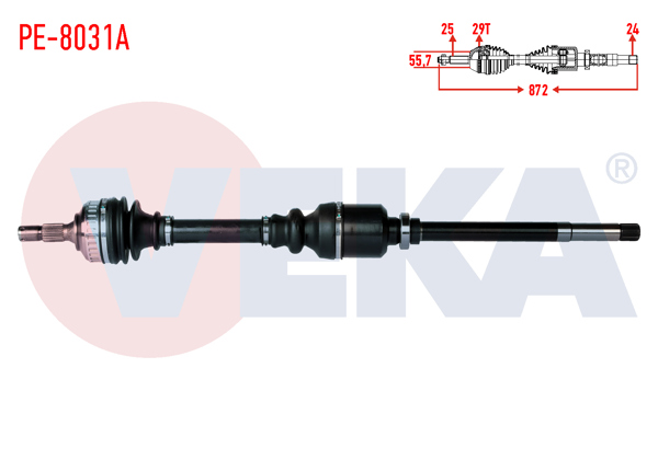 VEKA PE-8031A | Komple Aks Sağ On Peugeot Partner (5,5F) 2.0 HDI ABS li 29 Dıs Uzunluk 871mm 1996-2008