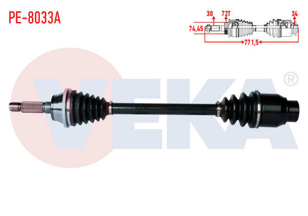 VEKA PE-8033A | Komple Aks Sağ On Karsan J10 2.3 D ABS'li 72 Dıs Uzunluk 771,5mm 2010 -