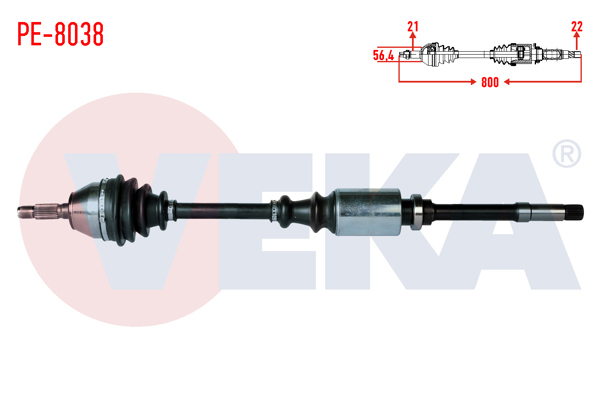 VEKA PE-8038 | Komple Aks Sağ On Peugeot 106 I 1.4 Uzunluk 800mm 1991-1996