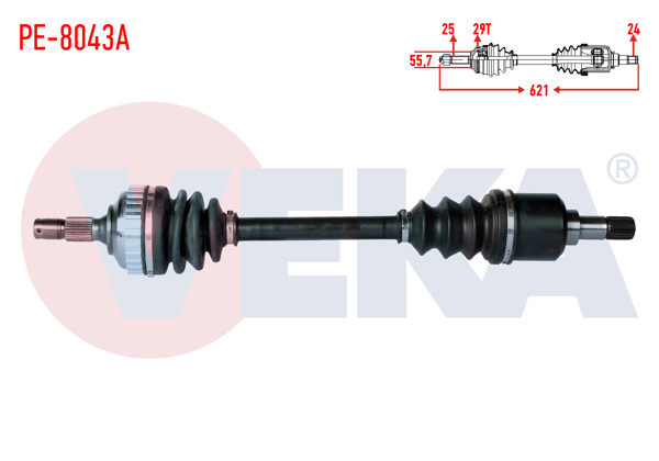 VEKA PE-8043A | Komple Aks Sol Ön Peugeot 406 (8B) 2.0İ ABS'li 29 Dıs Uzunluk 621mm 1995-2004