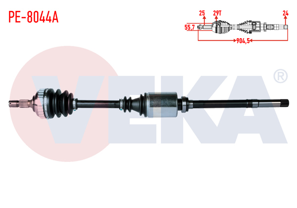 VEKA PE-8044A | Komple Aks Sağ On Peugeot 406 (8B) 2.0İ ABS li 29 Dıs Uzunluk 904,5mm 1995-2004