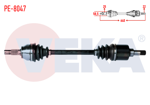 VEKA PE-8047 | Komple Aks Sol Ön Peugeot 207 (Wa,Wc) 1.4 HDI Ma Şanzıman M-T Uzunluk 640mm 2006-2012