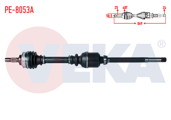VEKA PE-8053A | Komple Aks Sağ On Peugeot Partner (Orta Kasa) 1.6 HDI ABS'li 48 Dıs Uzunluk 869mm 2003-2008