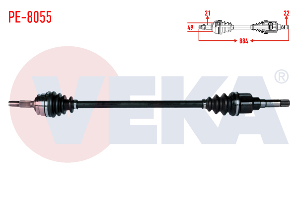 VEKA PE-8055 | Komple Aks Sağ On Peugeot 301 1.2 VTI M-T Uzunluk 884mm 2012 -