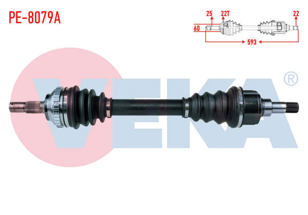 VEKA PE-8079A | Komple Aks Sol Ön Peugeot Partner (5,5F) 1.4İ ABS'li 29 Dıs Uzunluk 593mm 1996-2008