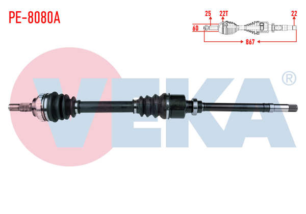 VEKA PE-8080A | Komple Aks Sağ On Peugeot Partner (5,5F) 1.4İ ABS li 29 Dıs Uzunluk 867mm 1996-2008