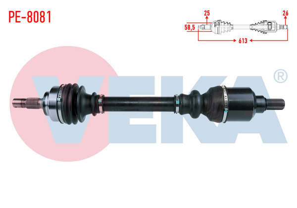 VEKA PE-8081 | Komple Aks Sol Ön Peugeot 307 (3A / C) 1.6 A-T Uzunluk 613mm 2000-2007