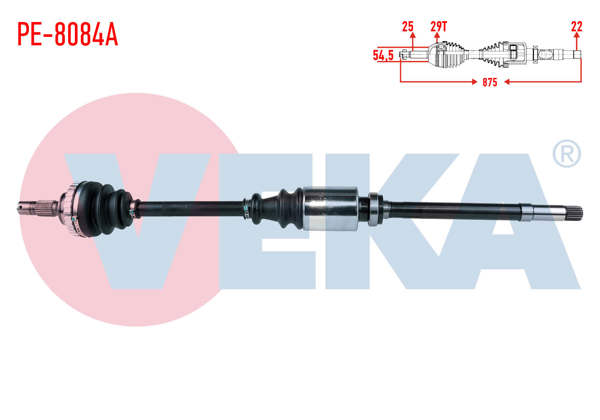 VEKA PE-8084A | Komple Aks Sağ On Peugeot 306 (7B,N3,N5) 1.4İ ABS'li 29 Dıs Uzunluk 875mm 1993-2002
