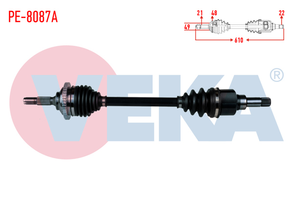 VEKA PE-8087A | Komple Aks Sol Ön Peugeot 206 + 1.4 HDI ABS'li 48 Dıs Uzunluk 610 mm 2009 -