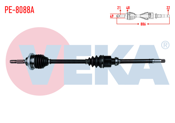 VEKA PE-8088A | Komple Aks Sağ On Peugeot 206 + 1.4 HDI ABS li 48 Dıs Uzunluk 886 mm 2009 -