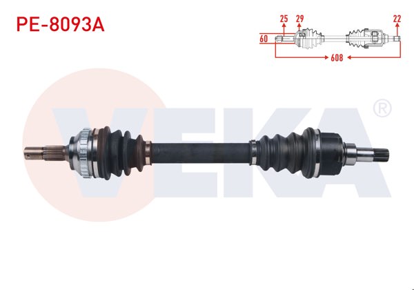VEKA PE-8093A | Komple Aks Sol Ön Peugeot 306 (7B,N3,N5) 1.6İ M-T ABS'li 29 Dıs Uzunluk 608 mm 1993-2002