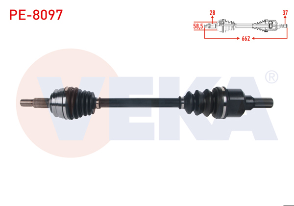 VEKA PE-8097 | Komple Aks Sol Ön Uzunluk 662mm Peugeot 3008 1.5 Bluehdi, 1.6 Bluehdi, 1.6 Puretech A-T 2016-/ Peugeot 408