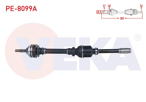 VEKA PE-8099A | Komple Aks Sağ On ABS'li 48 Dıs Uzunluk 807mm Peugeot 206 1.4İ 16V A-T (Snz.Al4 26 Dıs) 1998-2006